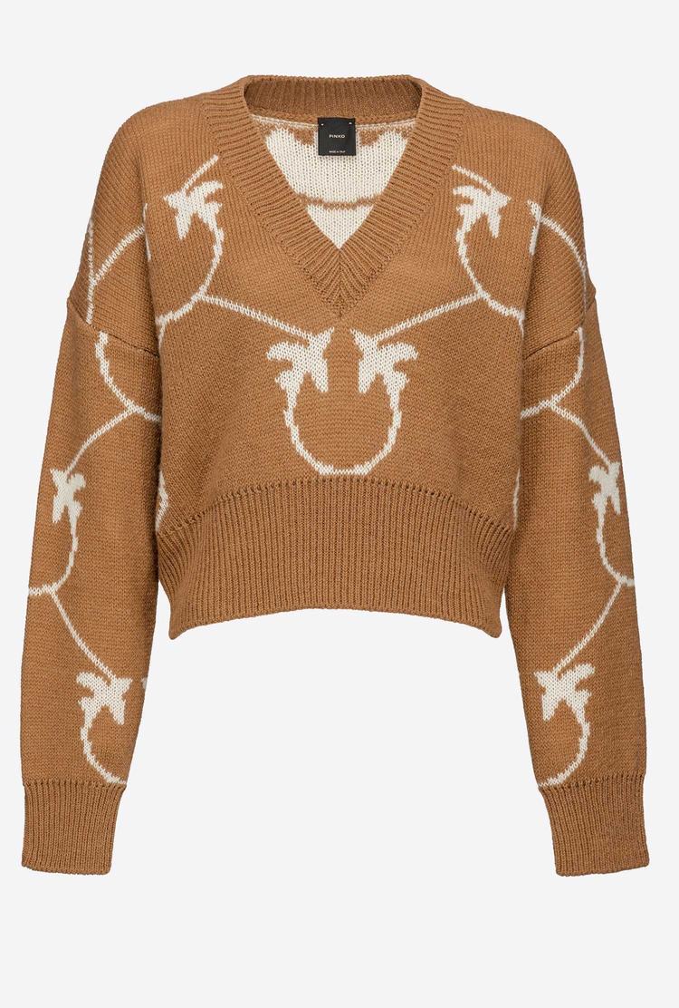 Women's Pinko Cropped Monogram Jacquard Pullover Brown/Beige | Australia-80974259