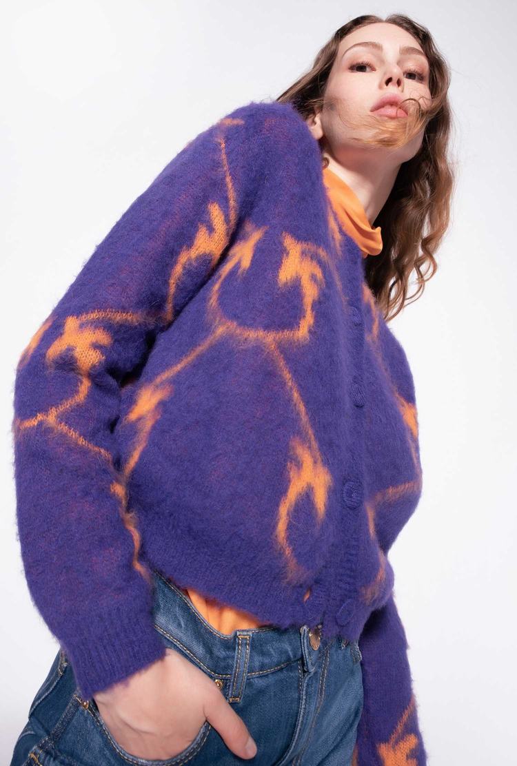 Women's Pinko Cropped Monogram Jacquard Cardigan Purple/Orange | Australia-84603519