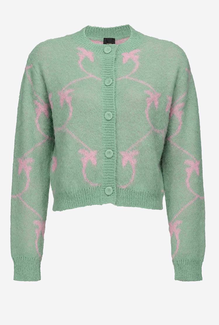 Women's Pinko Cropped Monogram Jacquard Cardigan Green/Pink | Australia-86527419