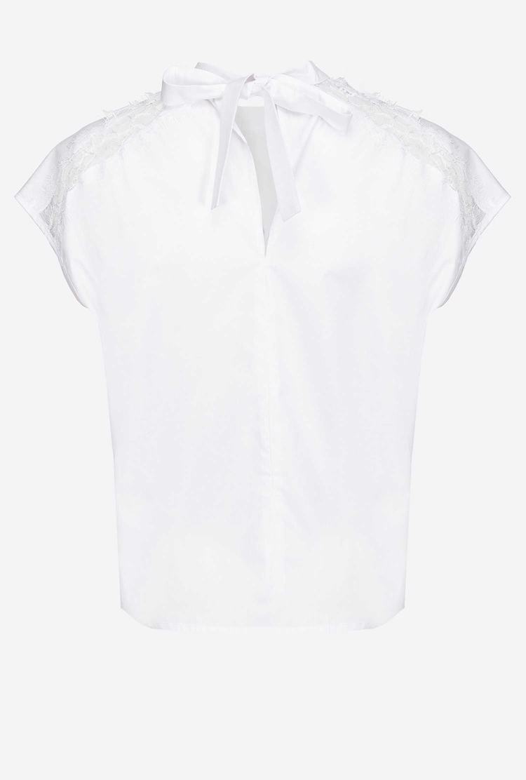 Women's Pinko Cropped Poplin And Lace Tanks White | Australia-02469719