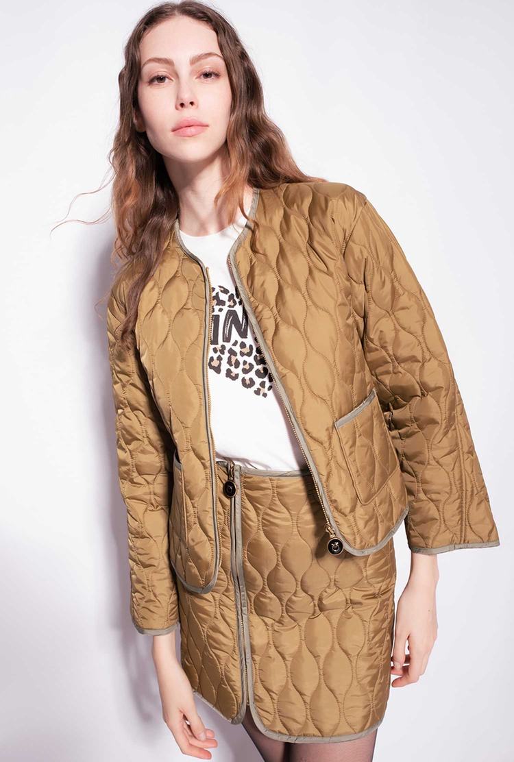 Women's Pinko Cropped Quilted Coats Brown | Australia-21960759