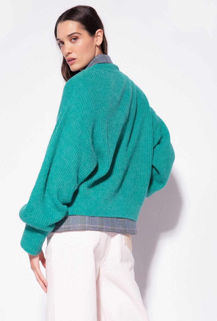 Women's Pinko Cropped Rib-knit Cardigan Turquoise | Australia-10287599