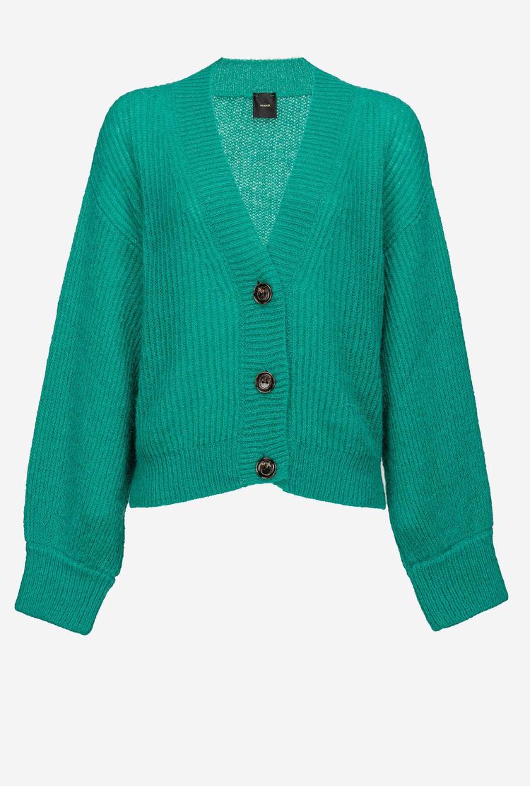 Women's Pinko Cropped Rib-knit Cardigan Turquoise | Australia-10287599