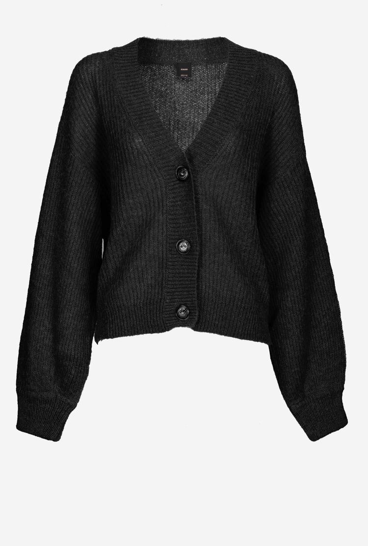 Women's Pinko Cropped Rib-knit Cardigan Black | Australia-57629039