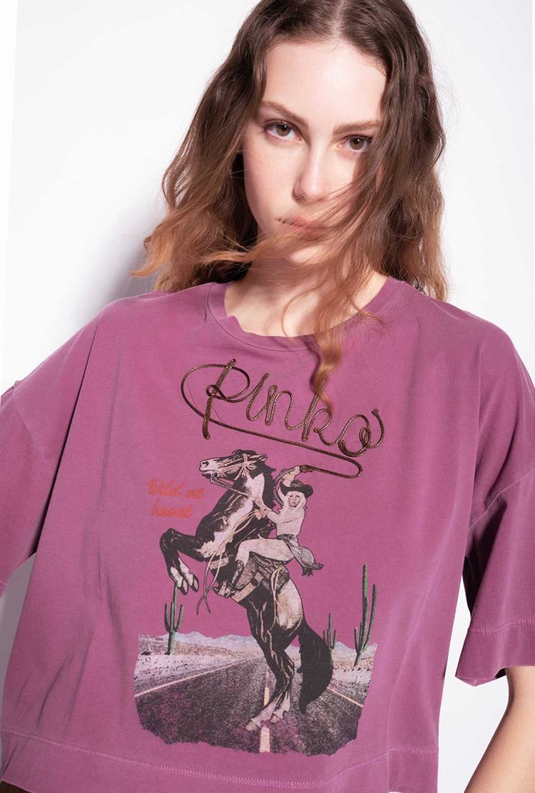 Women's Pinko Cropped Western T Shirts Dark Purple | Australia-17403869