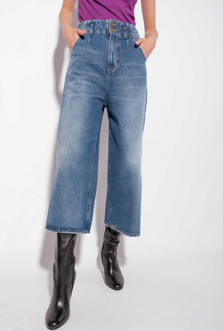 Women's Pinko Cropped Wide-leg In Authentic Denim Jeans Blue | Australia-75281069