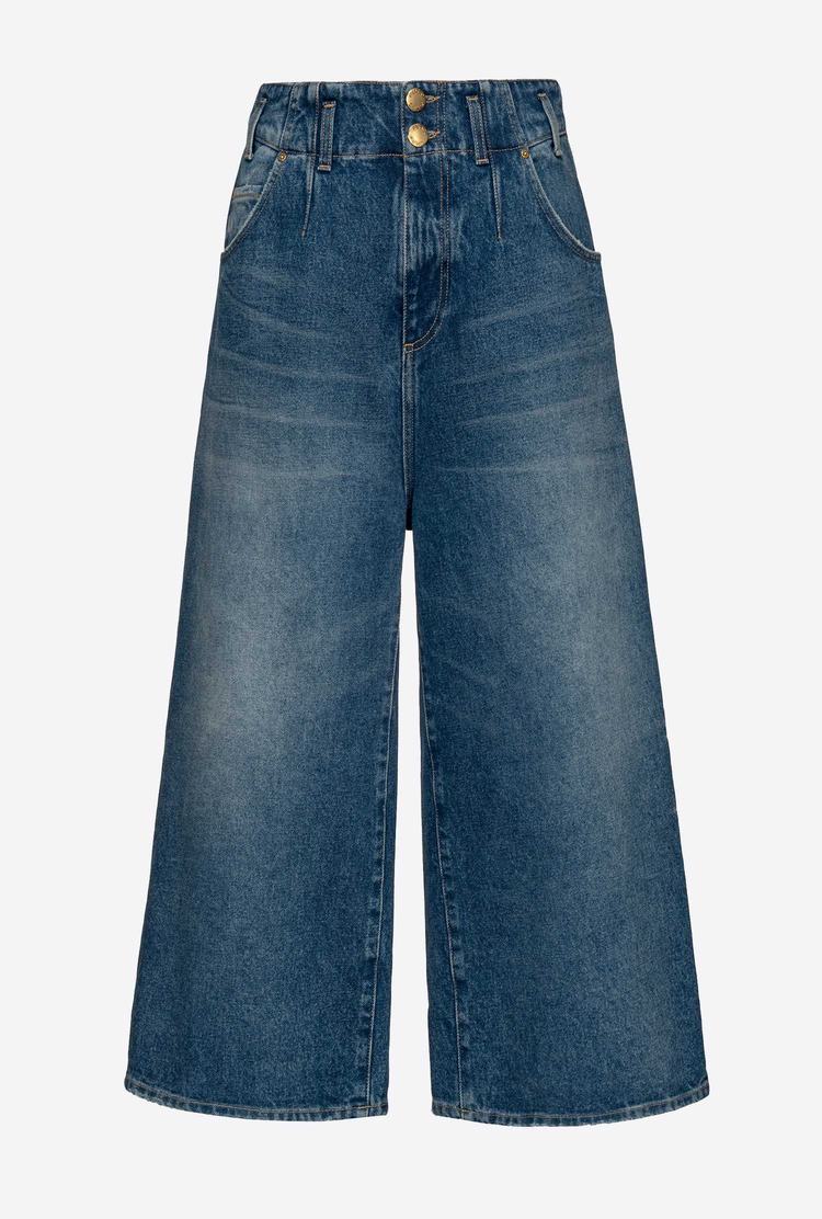 Women's Pinko Cropped Wide-leg In Authentic Denim Jeans Blue | Australia-75281069