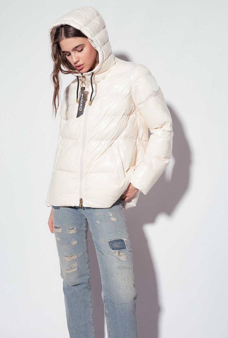 Women's Pinko Crystal Nylon Jackets White | Australia-97530249