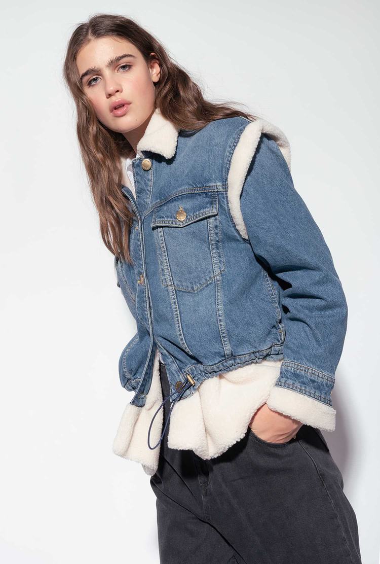 Women's Pinko Denim And Faux Fur Jackets Blue/Cream | Australia-27893519