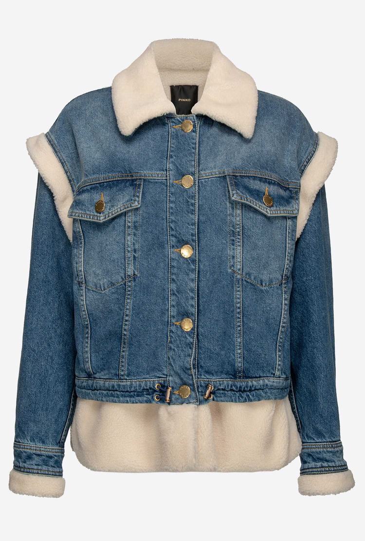 Women's Pinko Denim And Faux Fur Jackets Blue/Cream | Australia-27893519