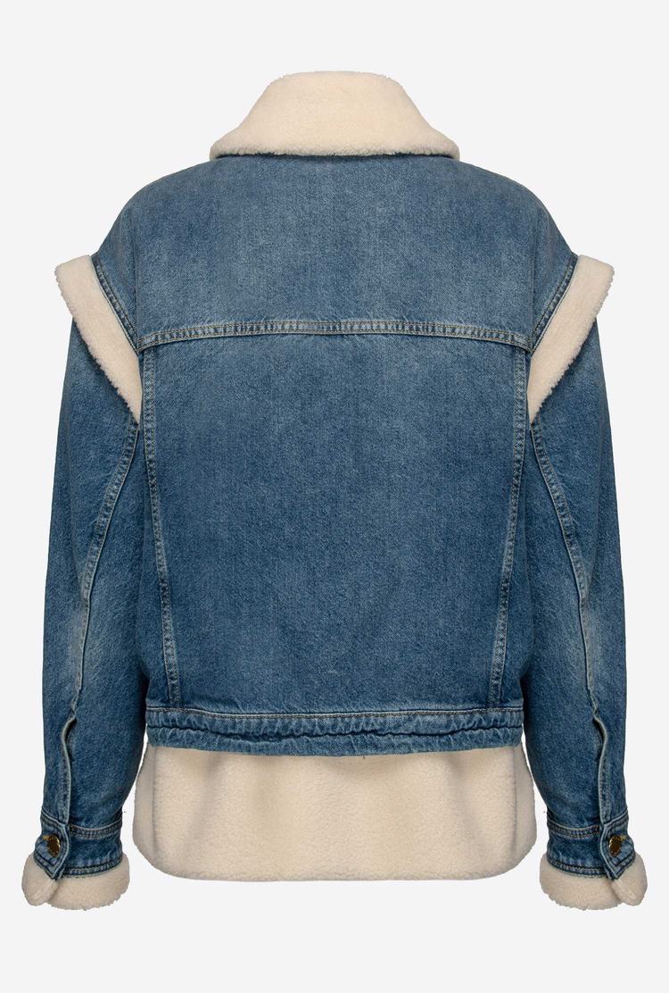 Women's Pinko Denim And Faux Fur Jackets Blue/Cream | Australia-27893519