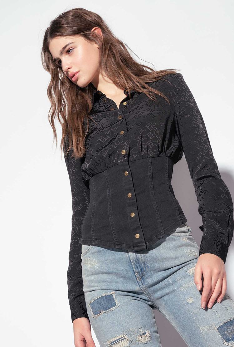 Women's Pinko Denim And Jacquard Shirts Black | Australia-13208599