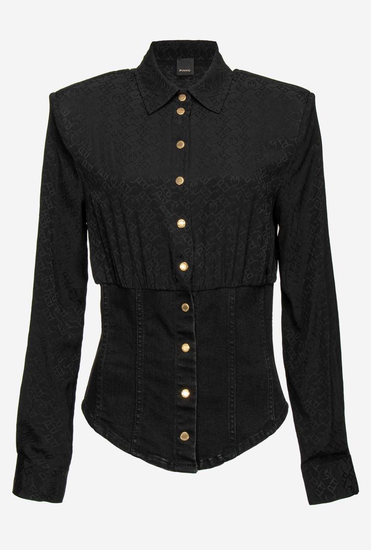 Women's Pinko Denim And Jacquard Shirts Black | Australia-13208599