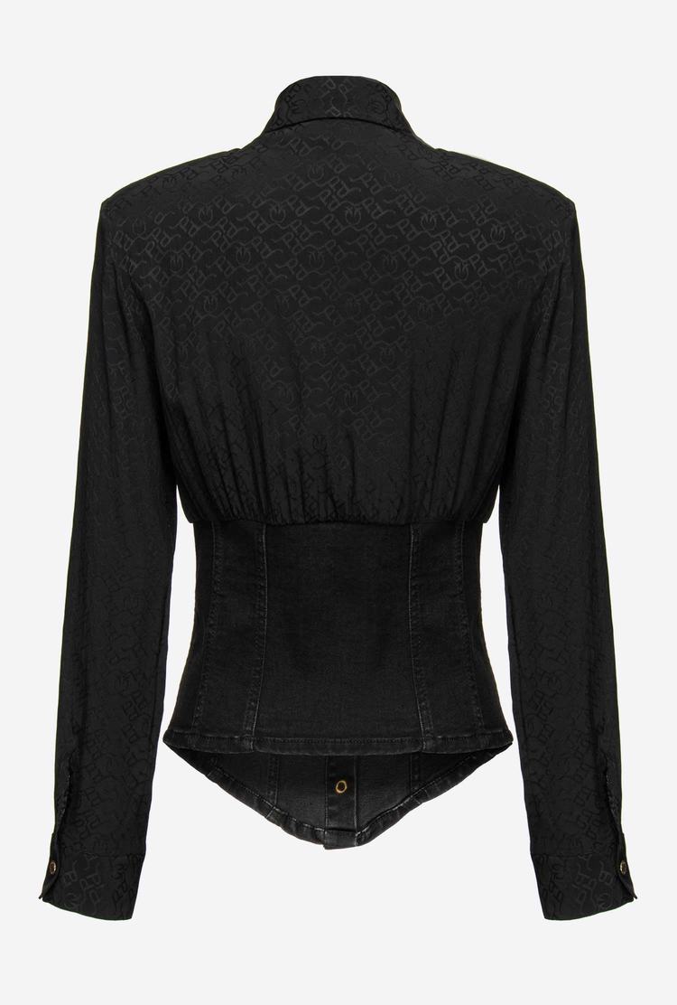 Women's Pinko Denim And Jacquard Shirts Black | Australia-13208599