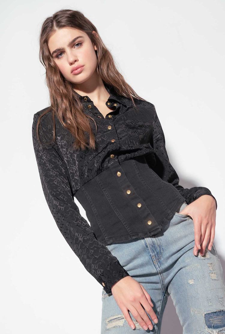 Women\'s Pinko Denim And Jacquard Shirts Black | Australia-13208599