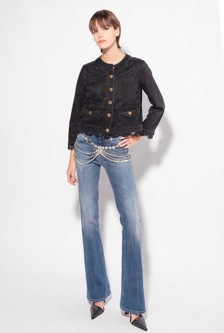 Women's Pinko Denim And Lace Jackets Black | Australia-76814909