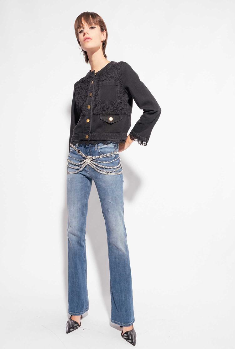 Women's Pinko Denim And Lace Jackets Black | Australia-76814909