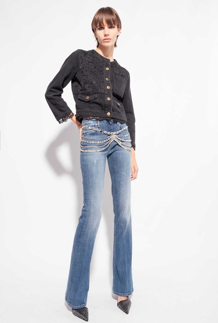 Women's Pinko Denim And Lace Jackets Black | Australia-76814909