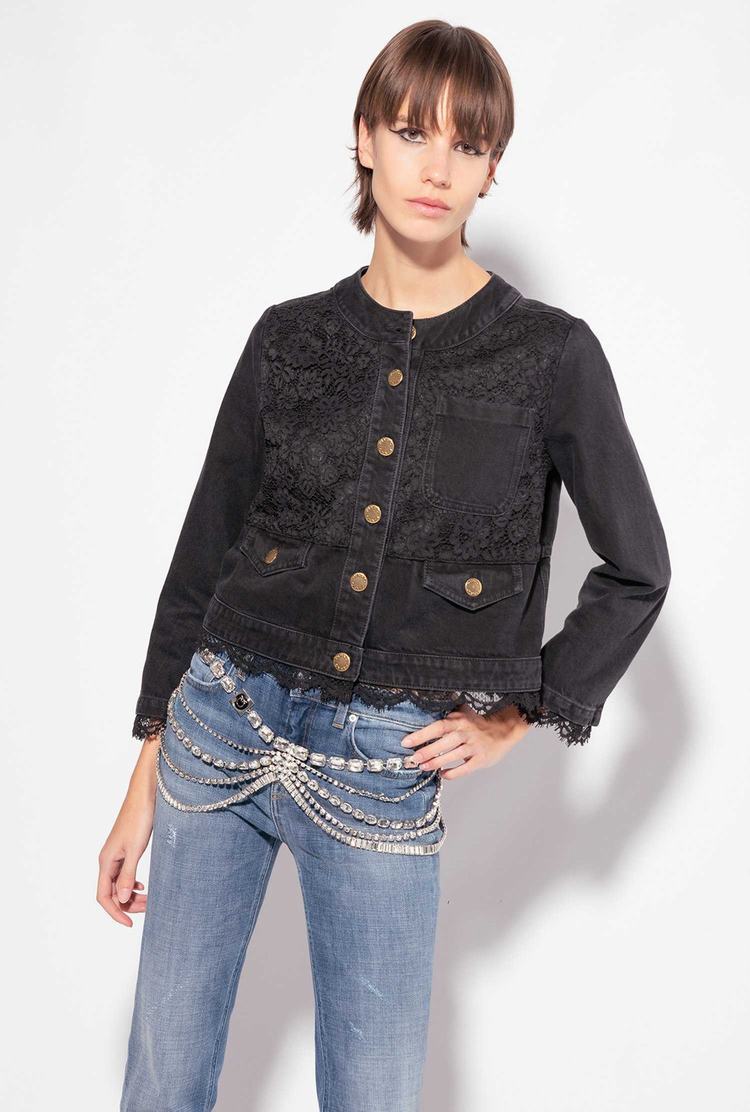 Women\'s Pinko Denim And Lace Jackets Black | Australia-76814909