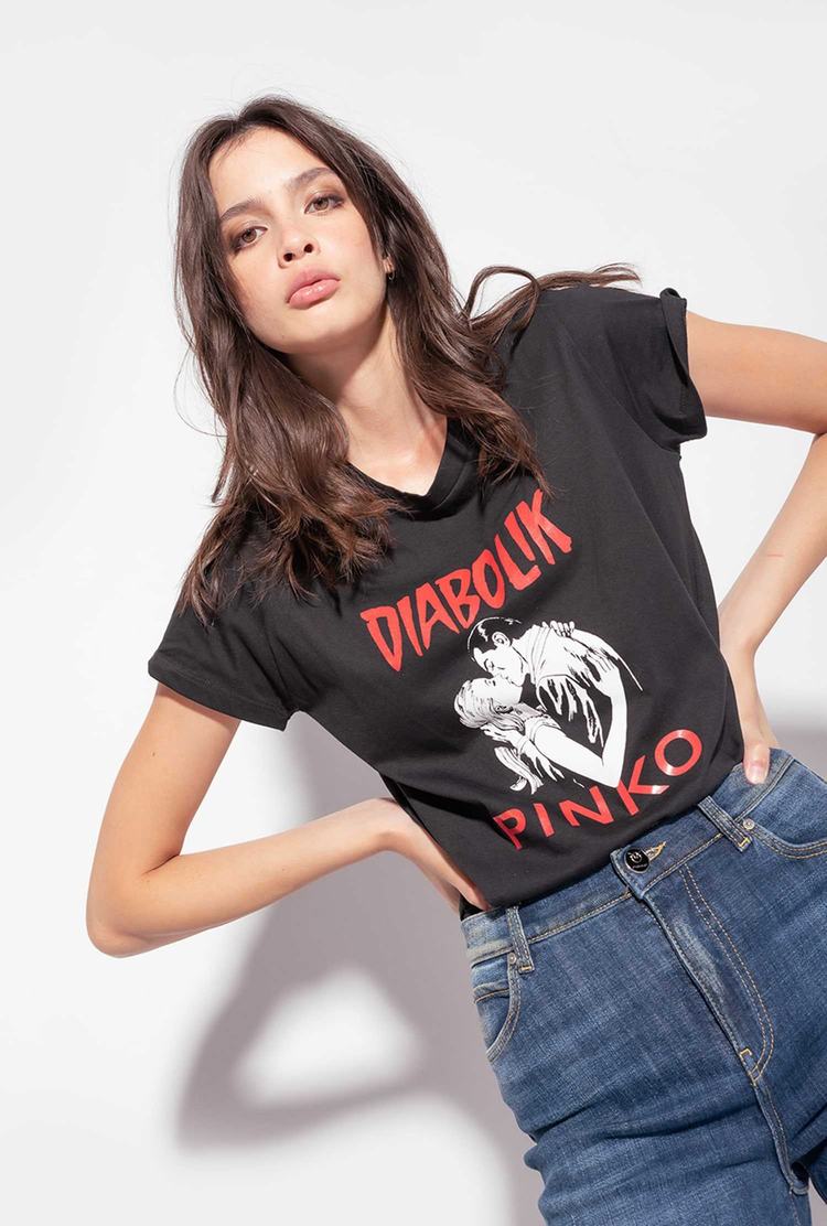 Women\'s Pinko Diabolik T Shirts Black | Australia-85196079