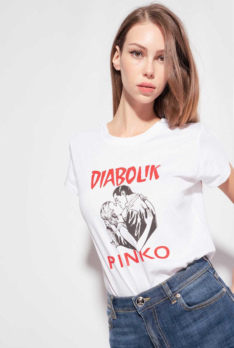 Women\'s Pinko Diabolik T Shirts White | Australia-84356299