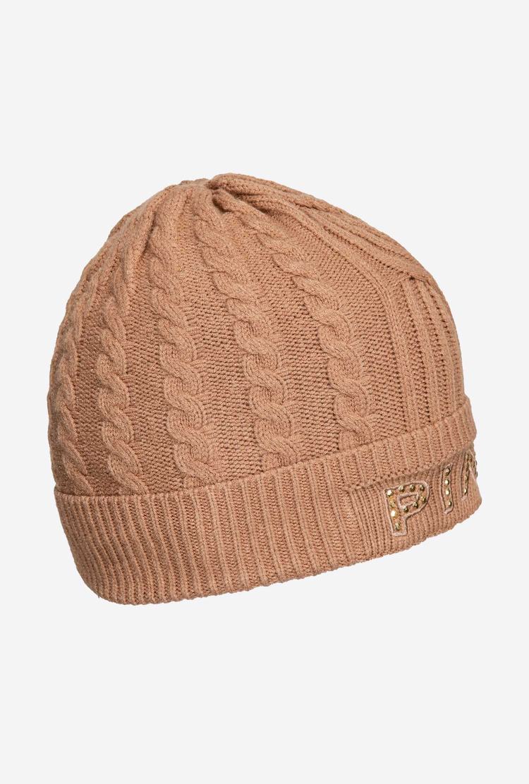 Women's Pinko Embroidered Beanie Beige | Australia-24983169