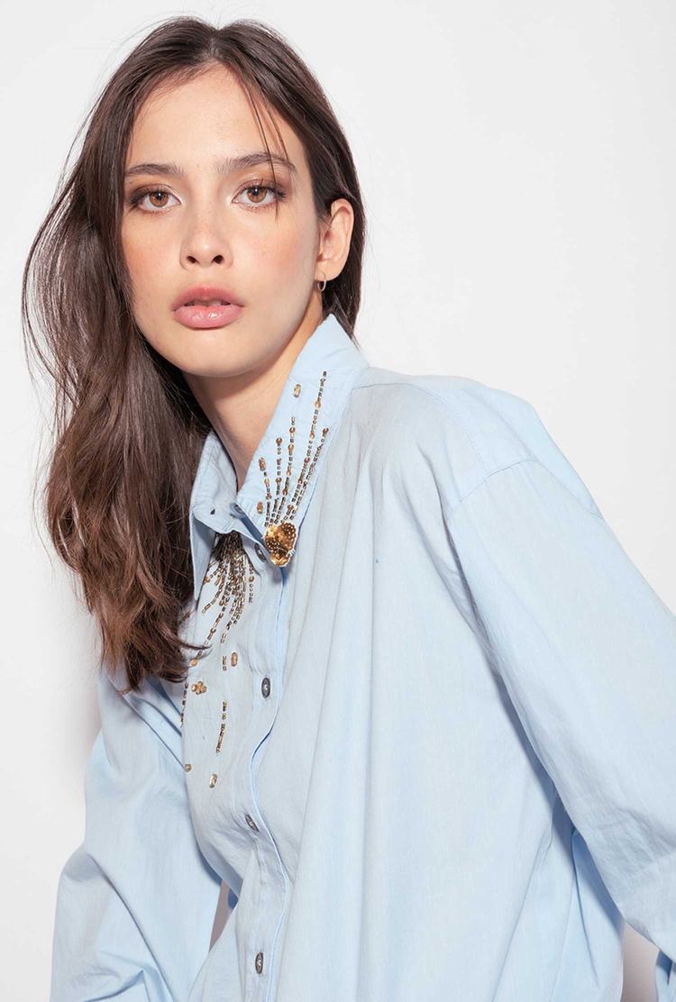 Women's Pinko Embroidery Shirts Blue | Australia-54370989