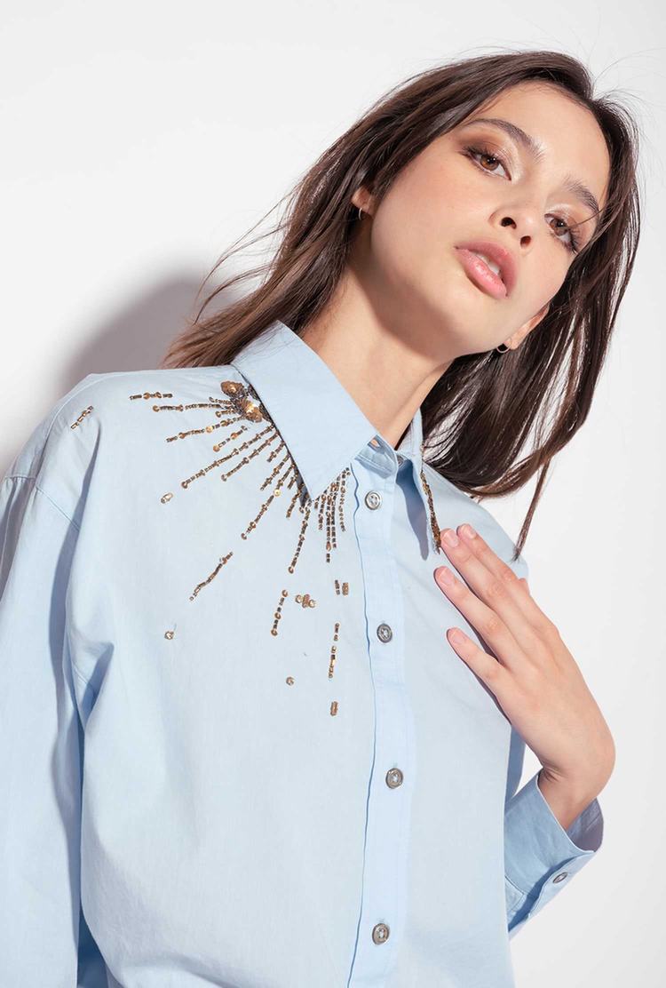 Women's Pinko Embroidery Shirts Blue | Australia-54370989