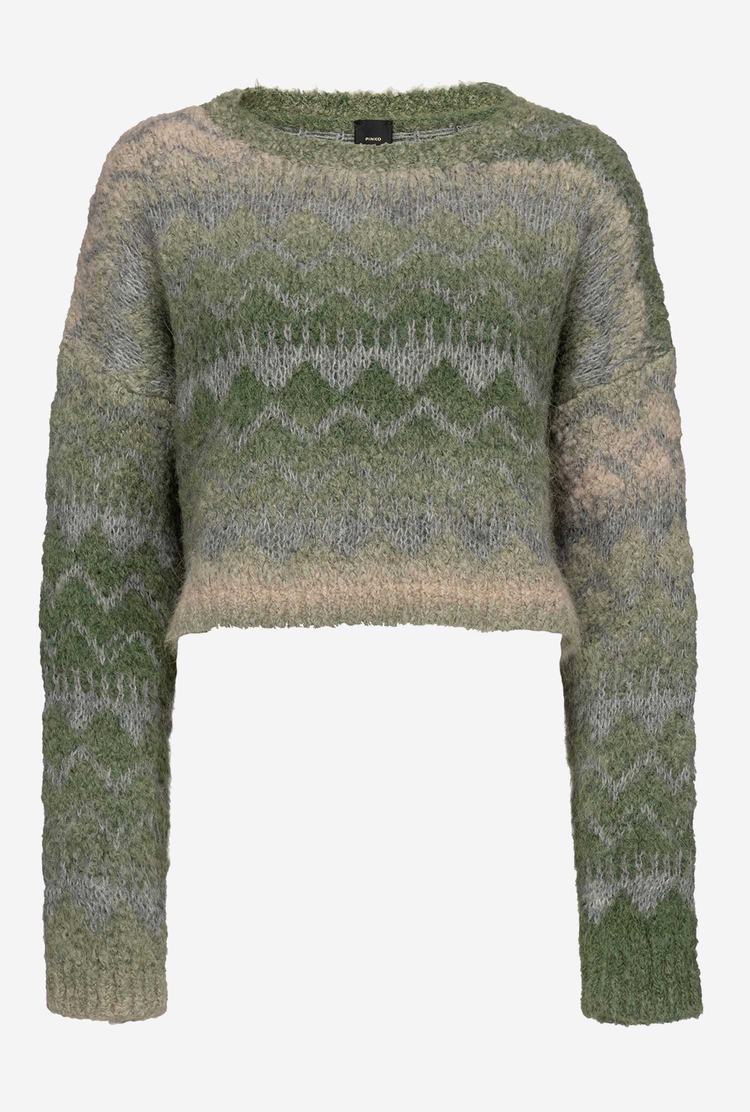 Women's Pinko Faded Jacquard Pullover Green/Grey/Beige | Australia-59648019