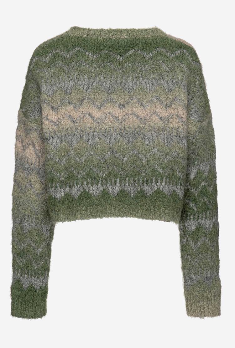 Women's Pinko Faded Jacquard Pullover Green/Grey/Beige | Australia-59648019