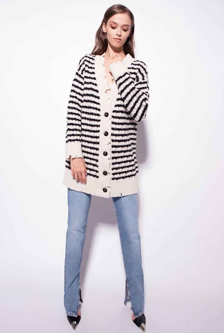 Women\'s Pinko Fancy-striped Cardigan Cream/Black | Australia-12736049