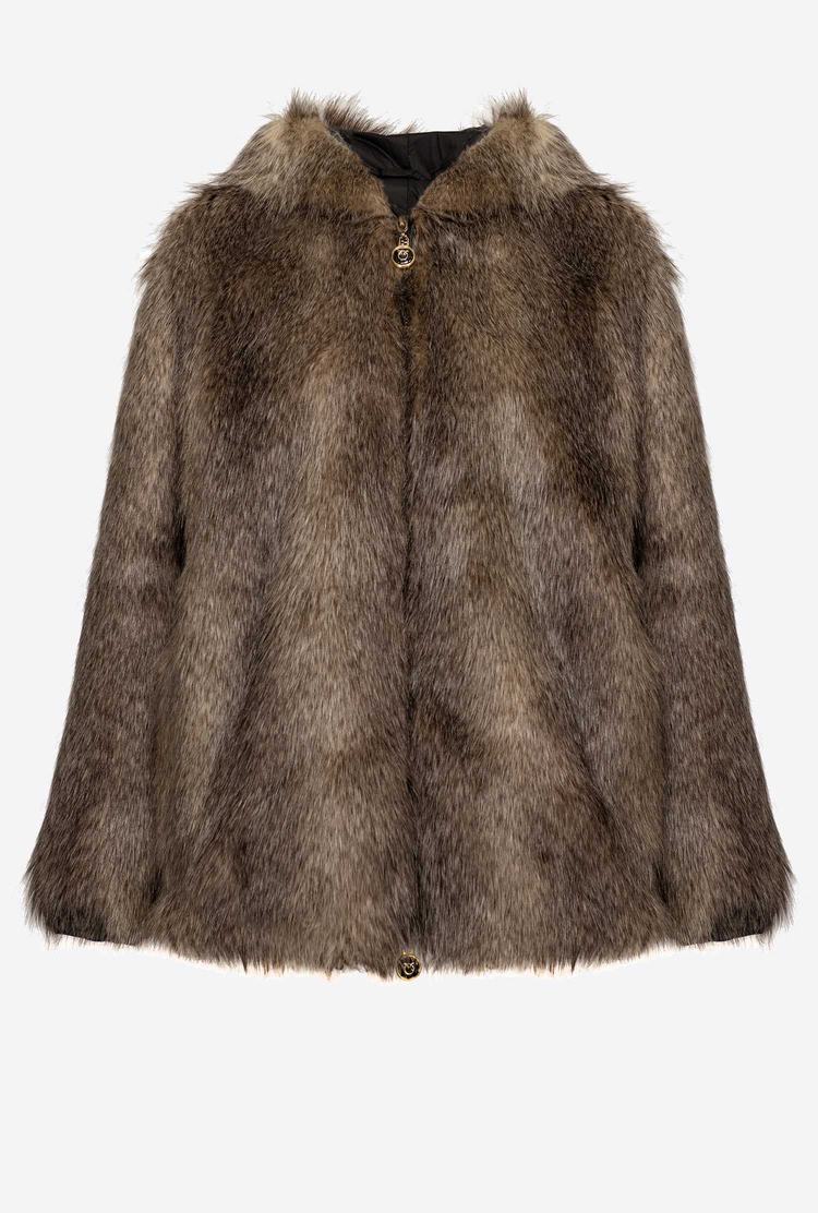 Women's Pinko Faux Fur Bomber Jackets Dark Brown/Beige | Australia-50864979