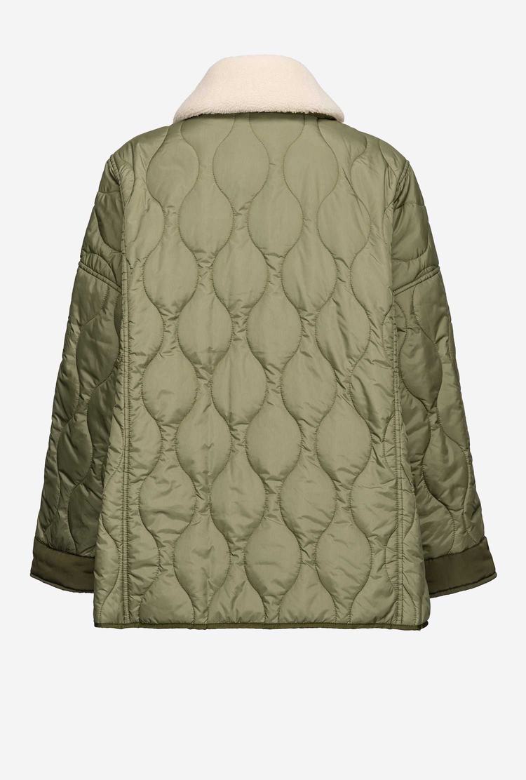 Women's Pinko Faux Fur Collar Quilted Jackets Green | Australia-84193509