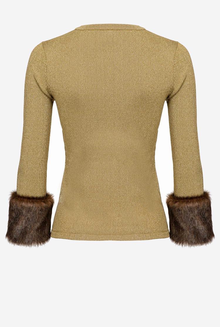 Women's Pinko Faux Fur Cuffs Sweaters Green/Gold | Australia-18692039