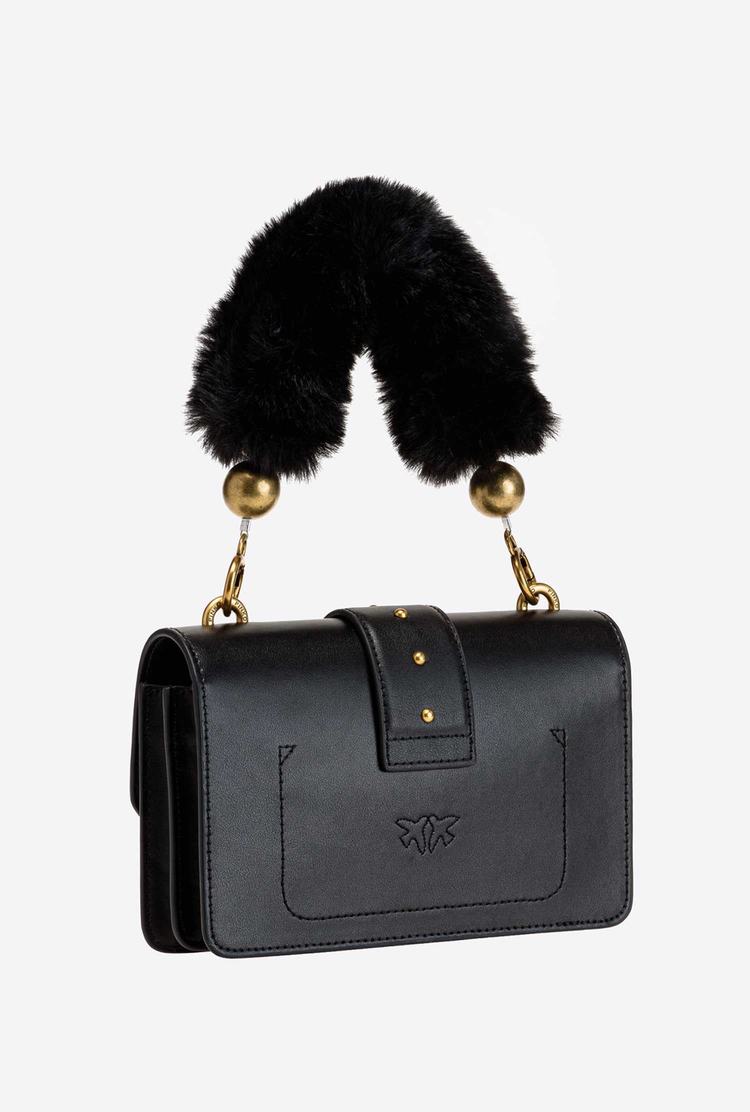 Women's Pinko Faux Fur Shoulder Strap Handbag Black Gold | Australia-92815469