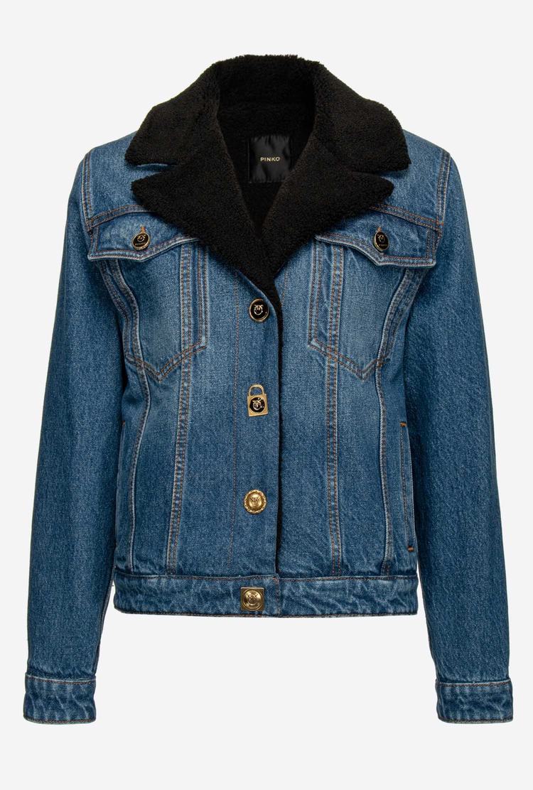 Women's Pinko Faux-fur Collar Jackets Blue | Australia-47695289