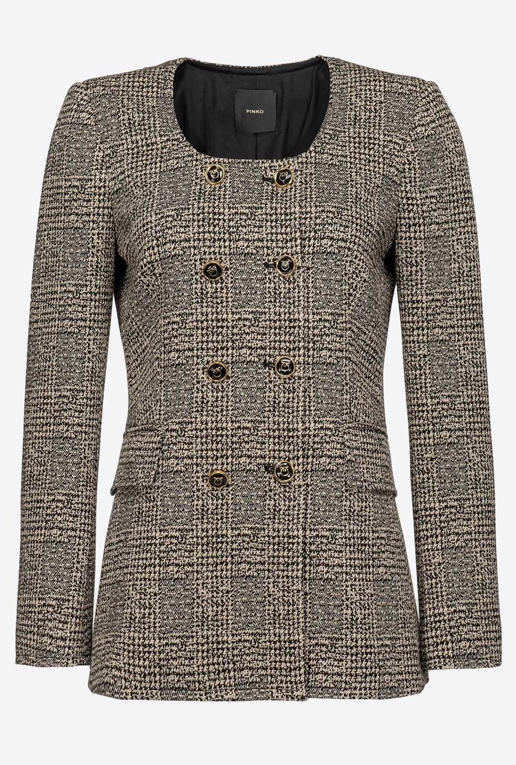 Women's Pinko Feminine Double-breasted Check Jackets Beige/Black | Australia-85431929