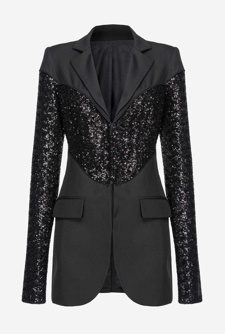 Women's Pinko Fitted Sequinned Blazers Black | Australia-13862749