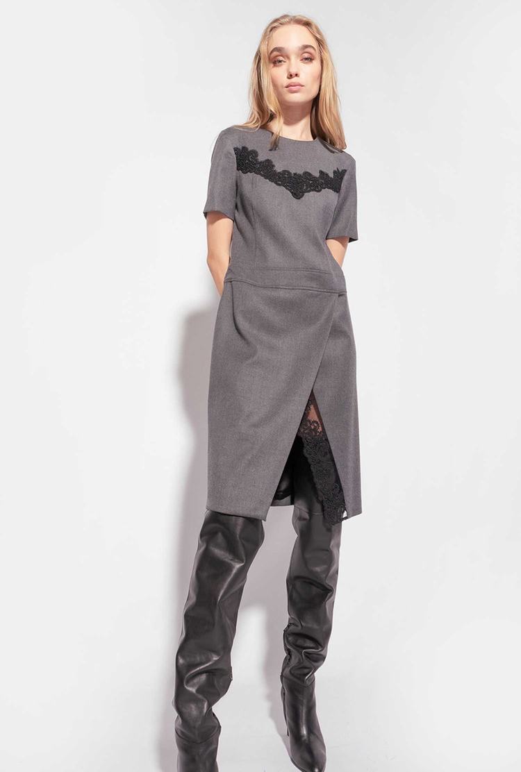 Women's Pinko Flannel And Lace Midi Dress Grey | Australia-78350969