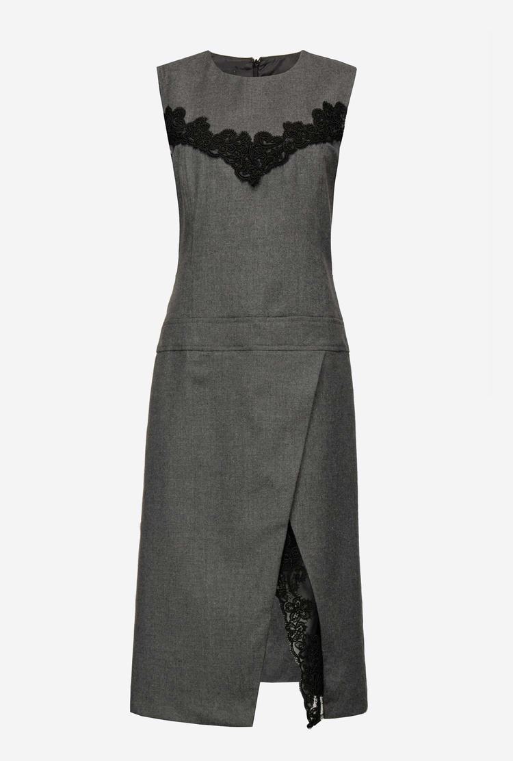 Women's Pinko Flannel And Lace Midi Dress Grey | Australia-78350969