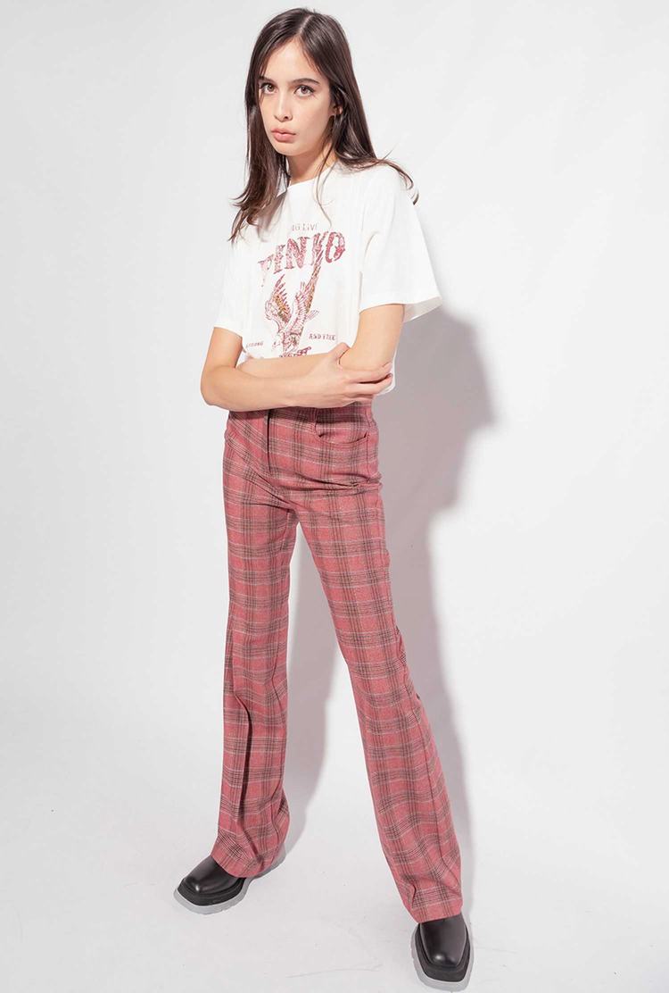 Women's Pinko Flared Prince-of-wales Flannel Pants Multicolor Red/Pink | Australia-10342979