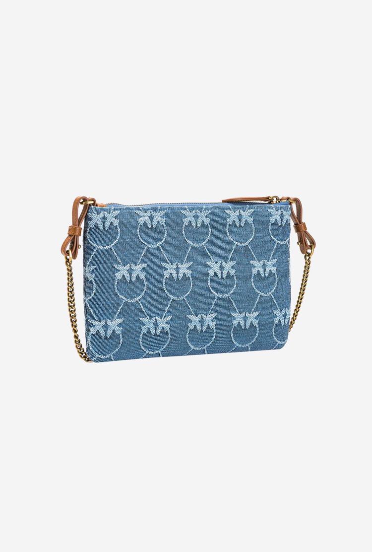 Women's Pinko Flat Love Bag Denim Logo Crossbody Bags Blue/Light Blue Gold | Australia-21873659