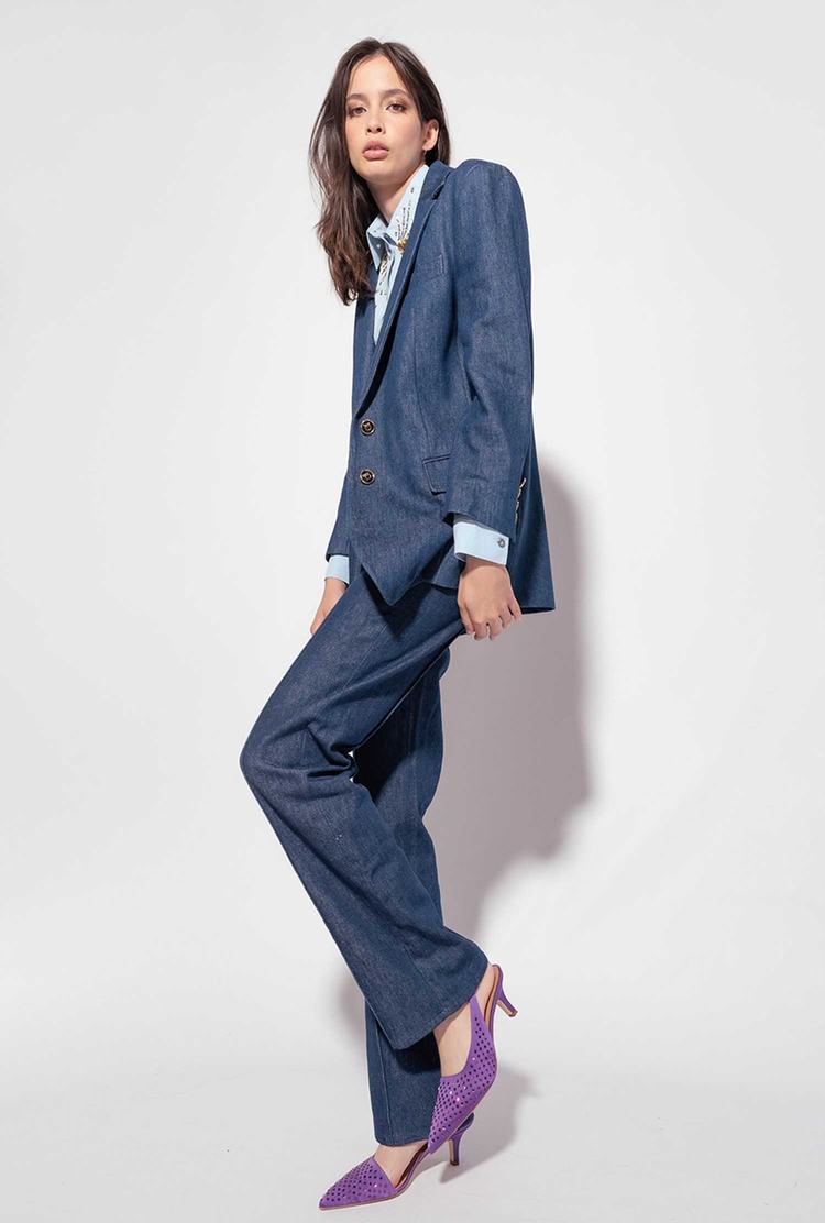 Women's Pinko Flat-wash Denim Blazers Blue | Australia-74951809