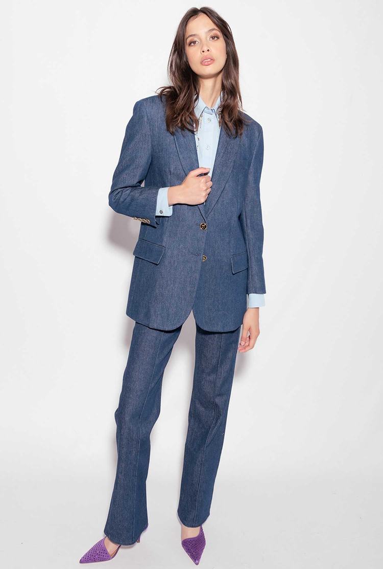 Women's Pinko Flat-wash Denim Blazers Blue | Australia-74951809