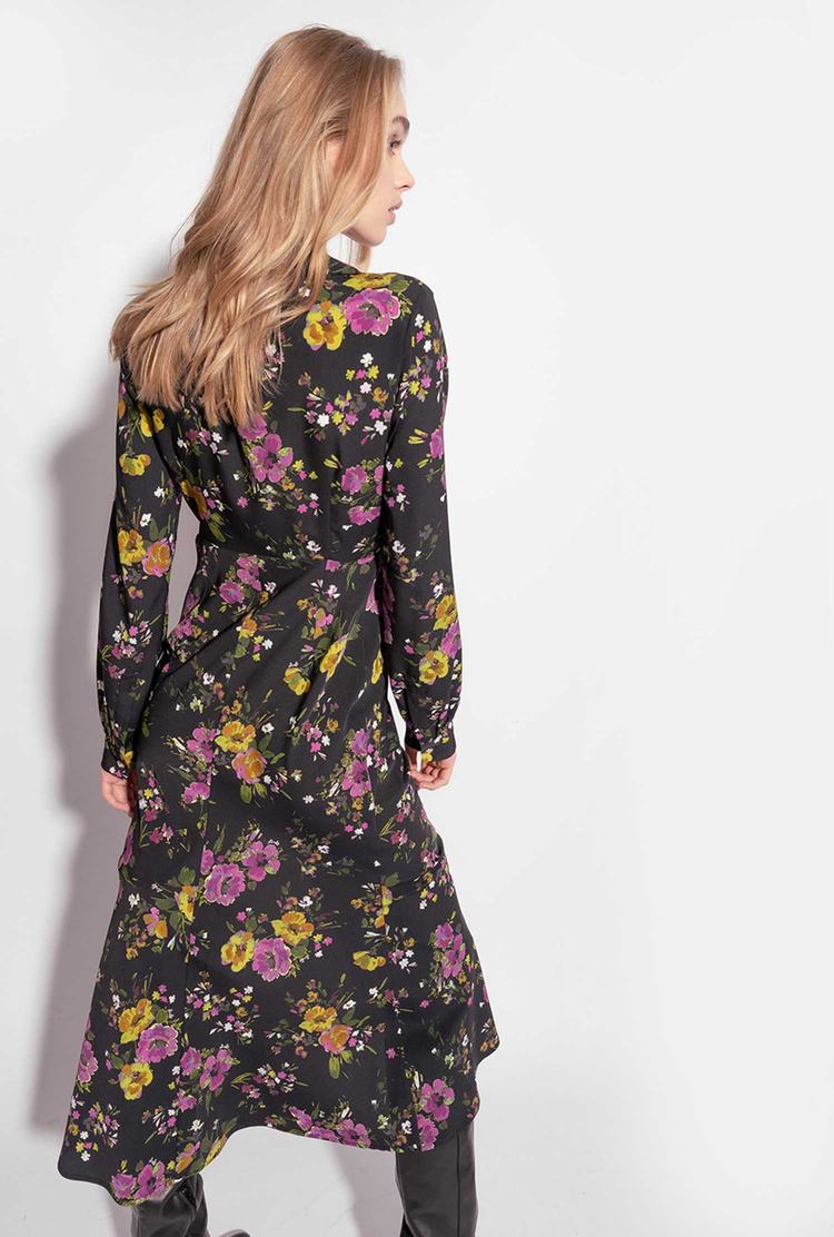 Women's Pinko Floral Dress Black/Fuchsia/Green | Australia-30265879