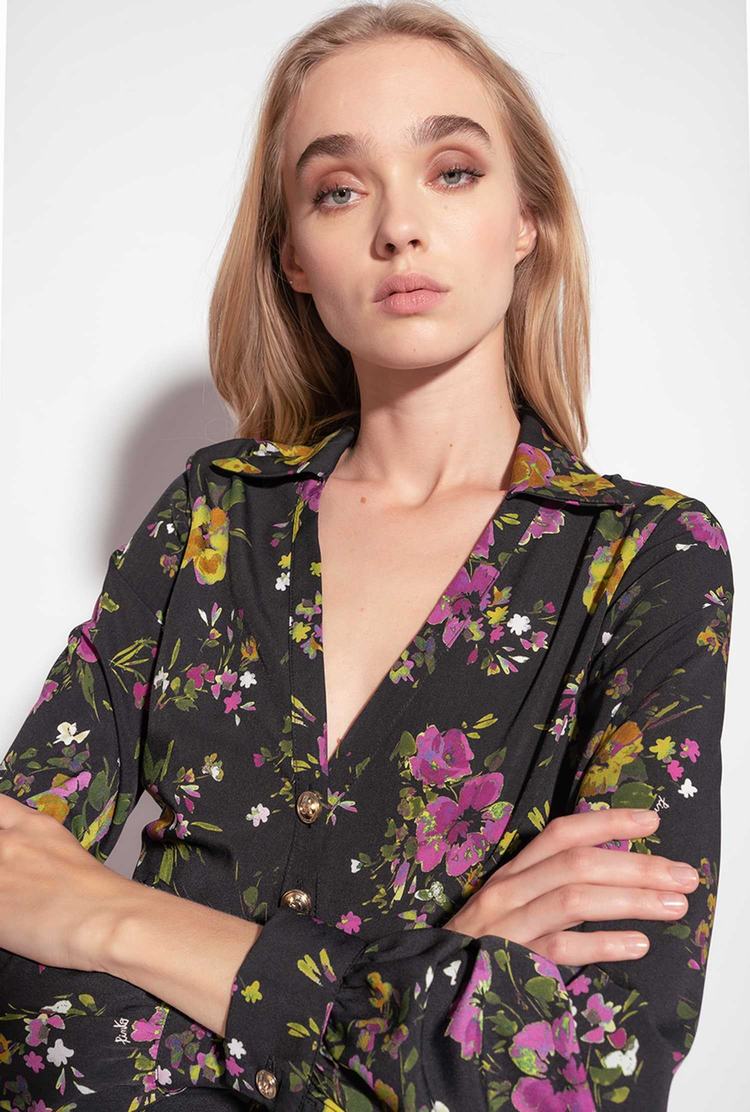 Women's Pinko Floral Dress Black/Fuchsia/Green | Australia-30265879