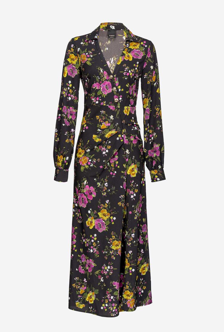 Women's Pinko Floral Dress Black/Fuchsia/Green | Australia-30265879