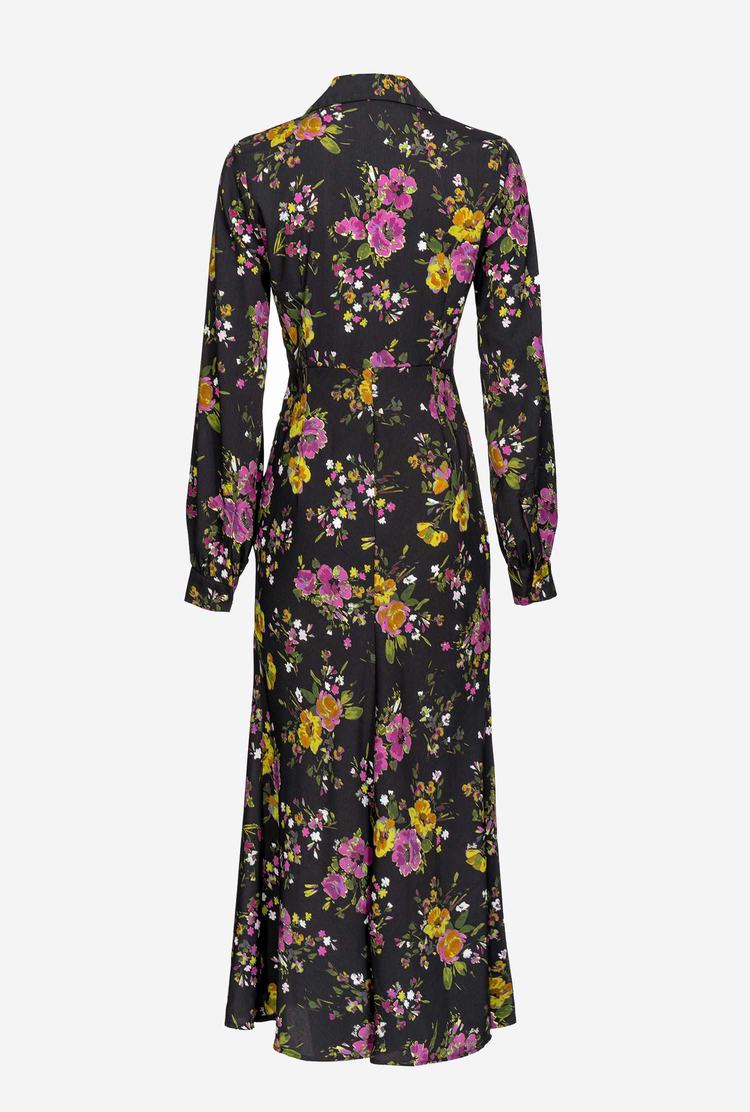 Women's Pinko Floral Dress Black/Fuchsia/Green | Australia-30265879