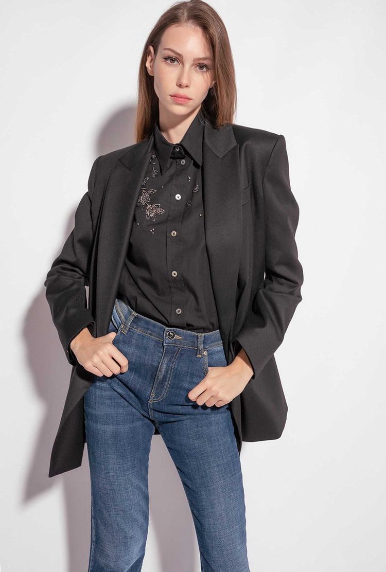 Women's Pinko Floral Embroidery Shirts Black | Australia-64705319