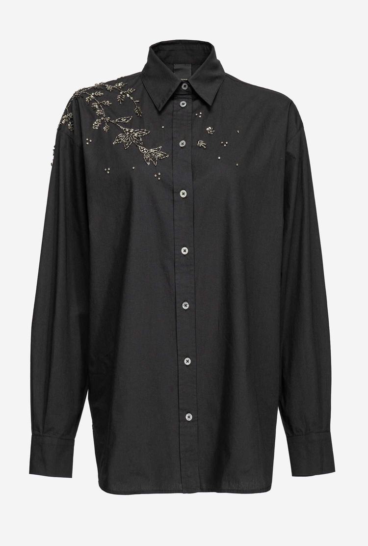 Women's Pinko Floral Embroidery Shirts Black | Australia-64705319